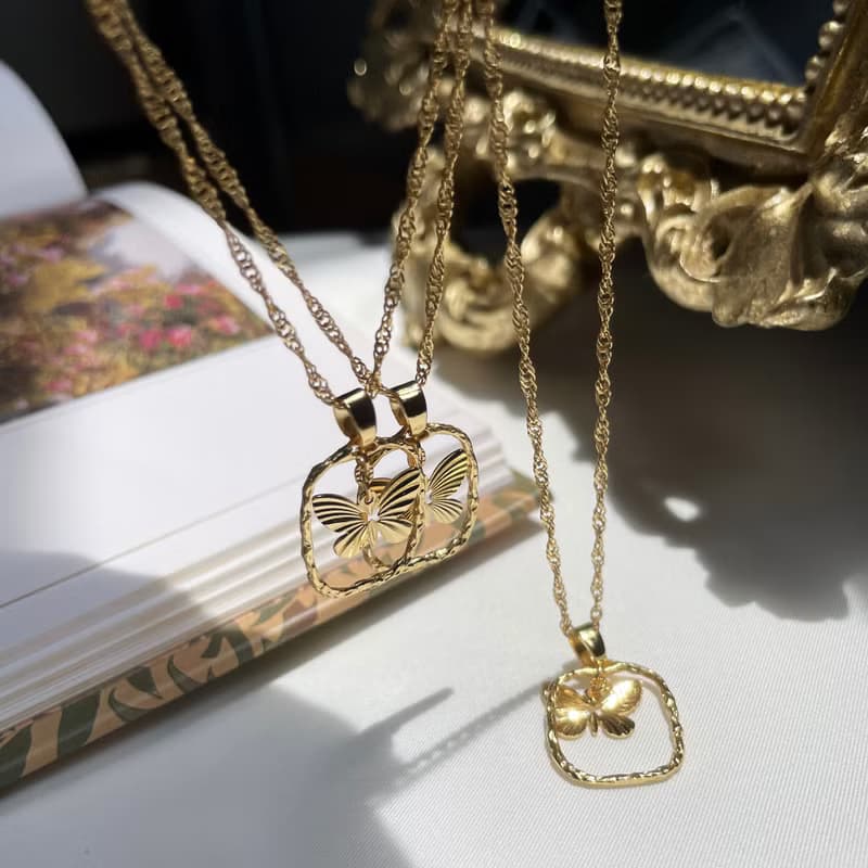 湖蝶項鍊 項鍊 黃銅厚鍍18K金 禮物