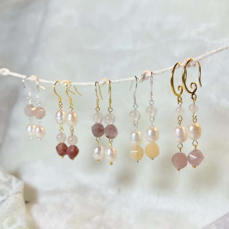 天然珍珠、金絲玉耳鉤丨優雅系 ‧ 一物一圖 ‧