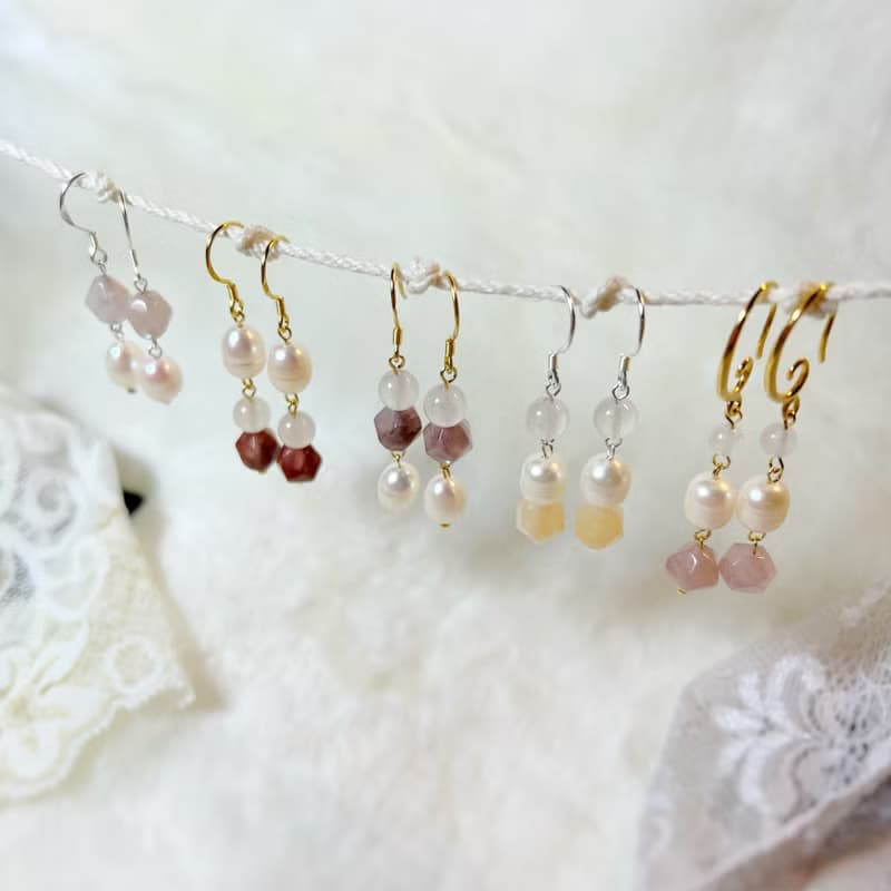 天然珍珠、金絲玉耳鉤丨優雅系 ‧ 一物一圖 ‧