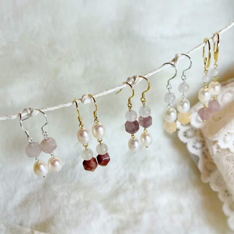 天然珍珠、金絲玉耳鉤丨優雅系 ‧ 一物一圖 ‧