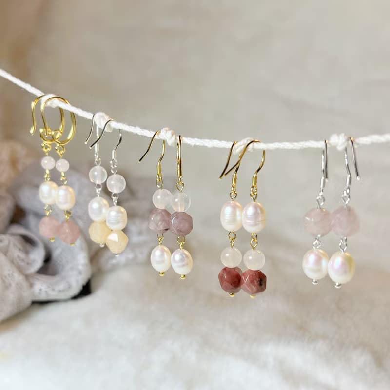 天然珍珠、金絲玉耳鉤丨優雅系 ‧ 一物一圖 ‧