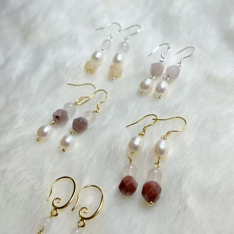 天然珍珠、金絲玉耳鉤丨優雅系 ‧ 一物一圖 ‧