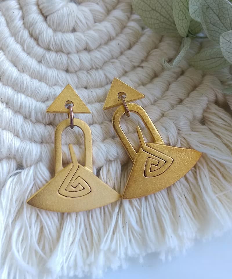 Vintage Jewelry 西洋古董飾品 Duri 金色調 啞光三角 針式耳環