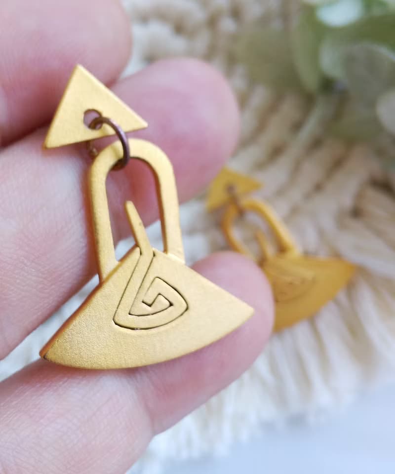 Vintage Jewelry 西洋古董飾品 Duri 金色調 啞光三角 針式耳環