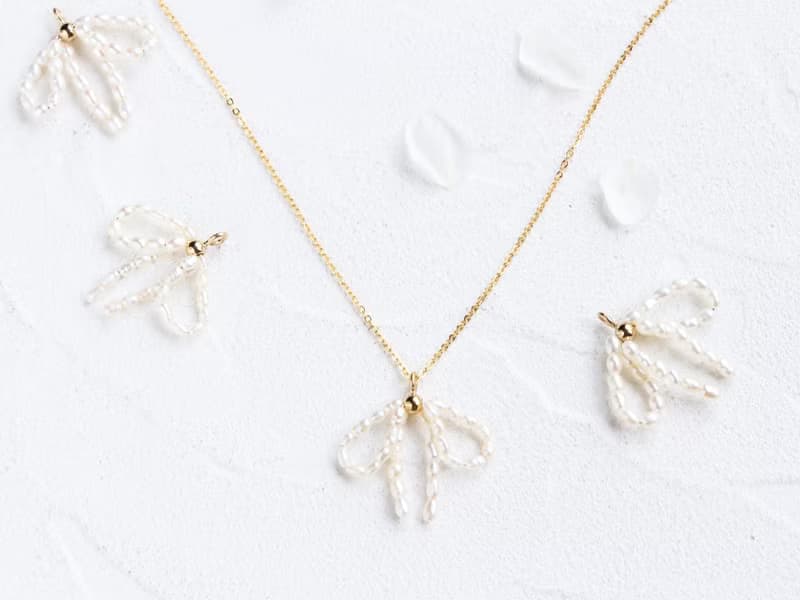14kgf- pearl ribbon necklace(ajustable chain)