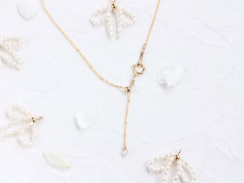 14kgf- pearl ribbon necklace(ajustable chain)