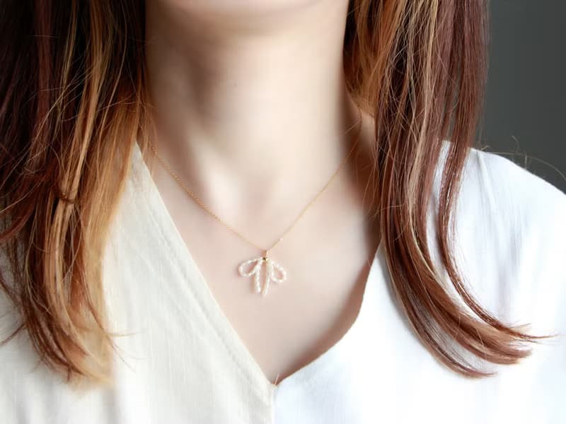14kgf- pearl ribbon necklace(ajustable chain)