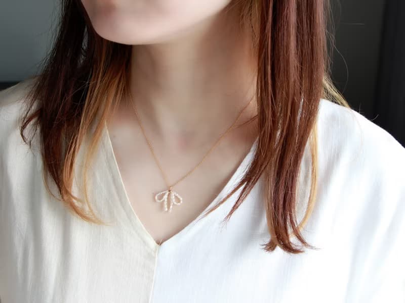14kgf- pearl ribbon necklace(ajustable chain)