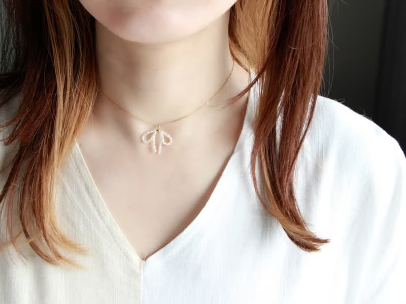 14kgf- pearl ribbon necklace(ajustable chain)