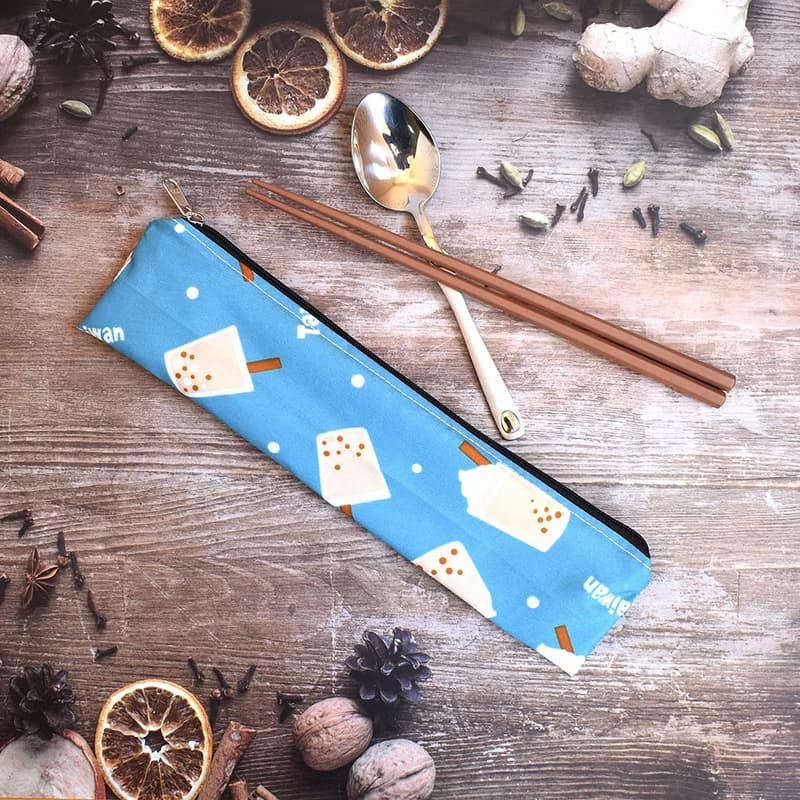 外出餐具組(筷袋+筷子+湯匙)_珍珠奶茶