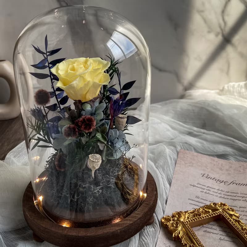 【盼望】永生花玻璃罩 燈座款 日本進口永生花