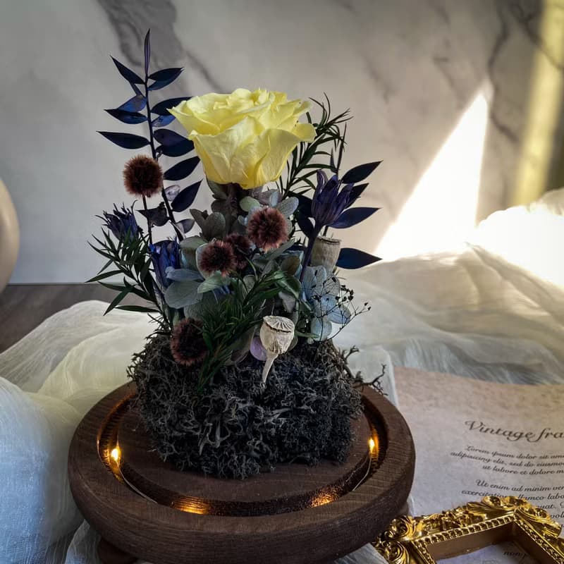 【盼望】永生花玻璃罩 燈座款 日本進口永生花