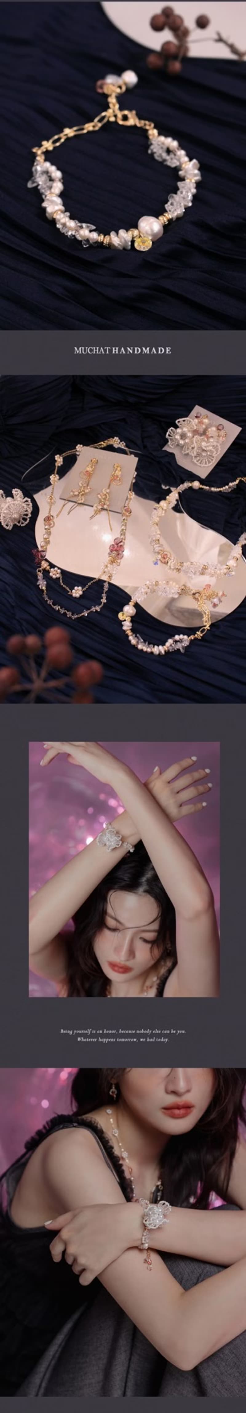 緋紅篇章。MUCHAT手作14KGP施華洛水晶珍珠手鍊