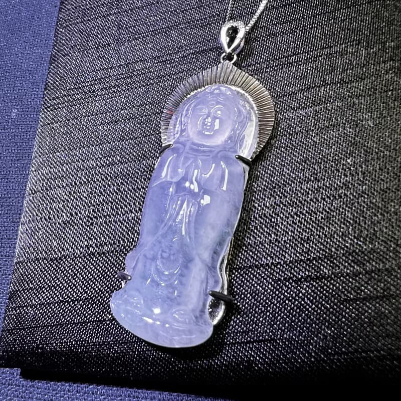 冰種翡翠觀音菩薩項鍊 925純銀 | 天然緬甸玉翡翠A貨 | 送禮