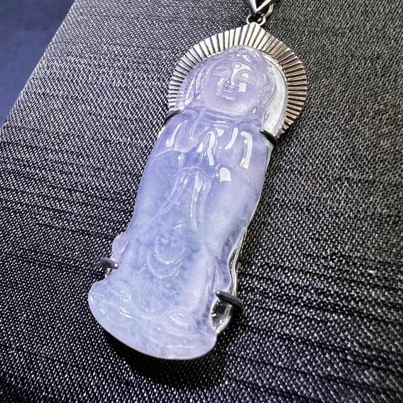 冰種翡翠觀音菩薩項鍊 925純銀 | 天然緬甸玉翡翠A貨 | 送禮