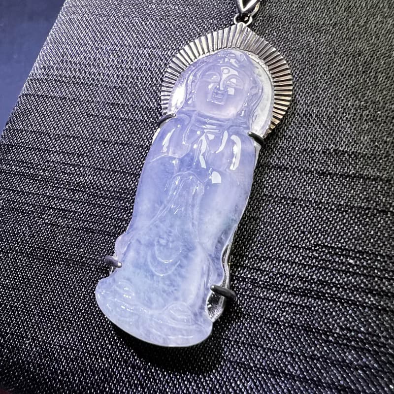 冰種翡翠觀音菩薩項鍊 925純銀 | 天然緬甸玉翡翠A貨 | 送禮