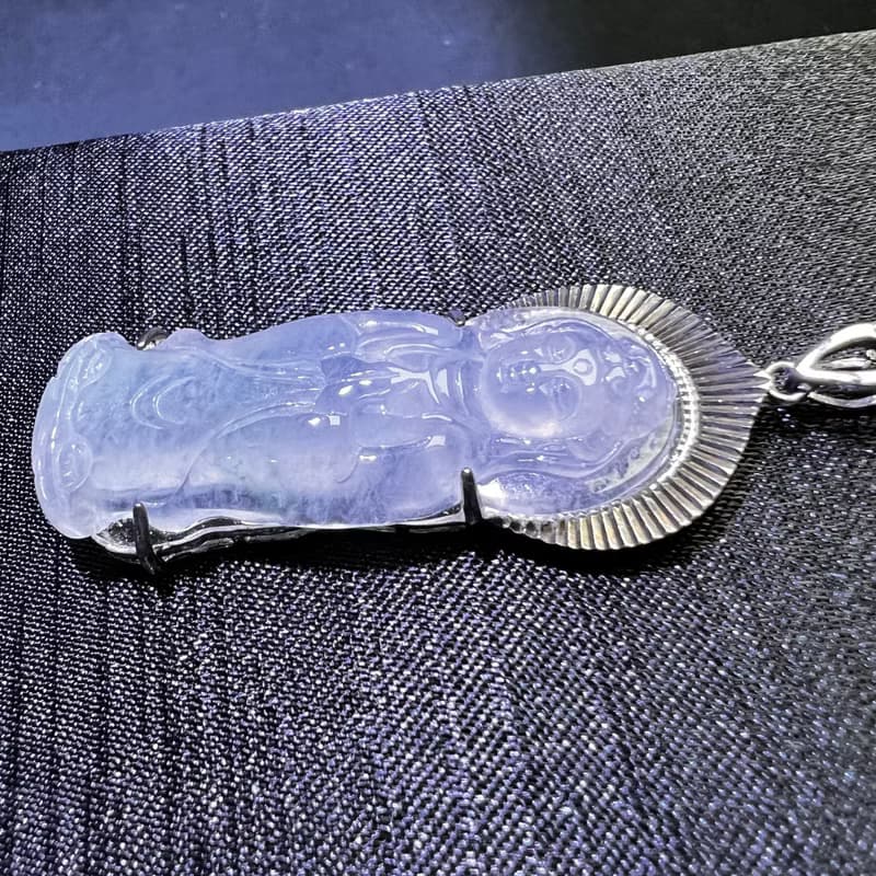 冰種翡翠觀音菩薩項鍊 925純銀 | 天然緬甸玉翡翠A貨 | 送禮
