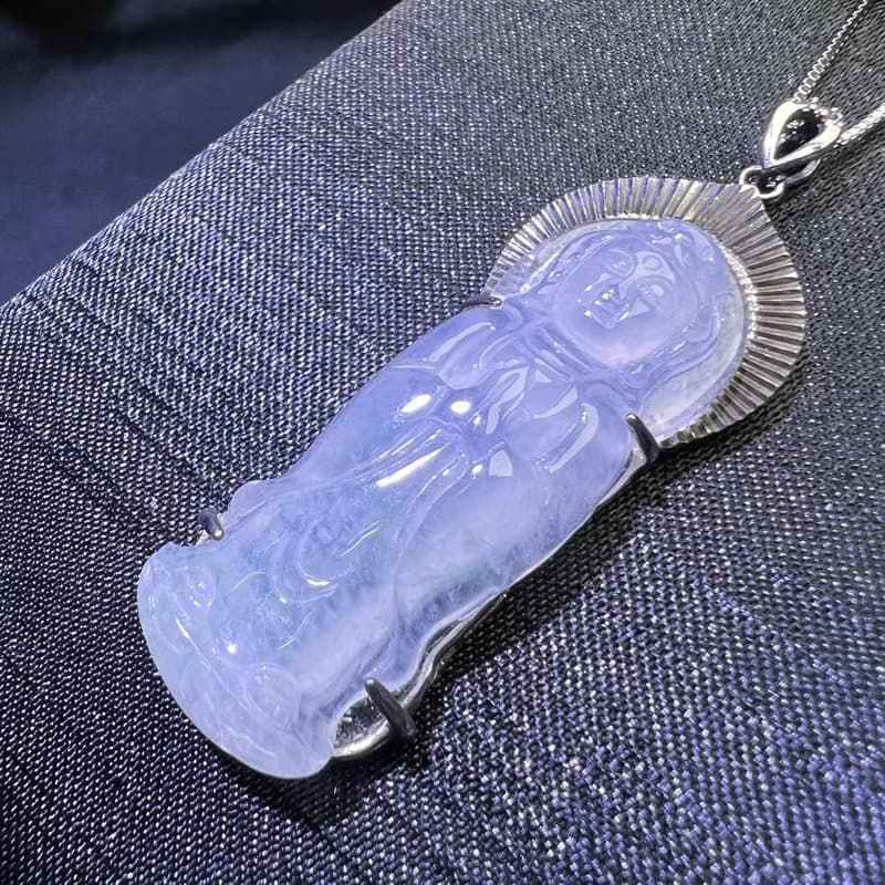 冰種翡翠觀音菩薩項鍊 925純銀 | 天然緬甸玉翡翠A貨 | 送禮