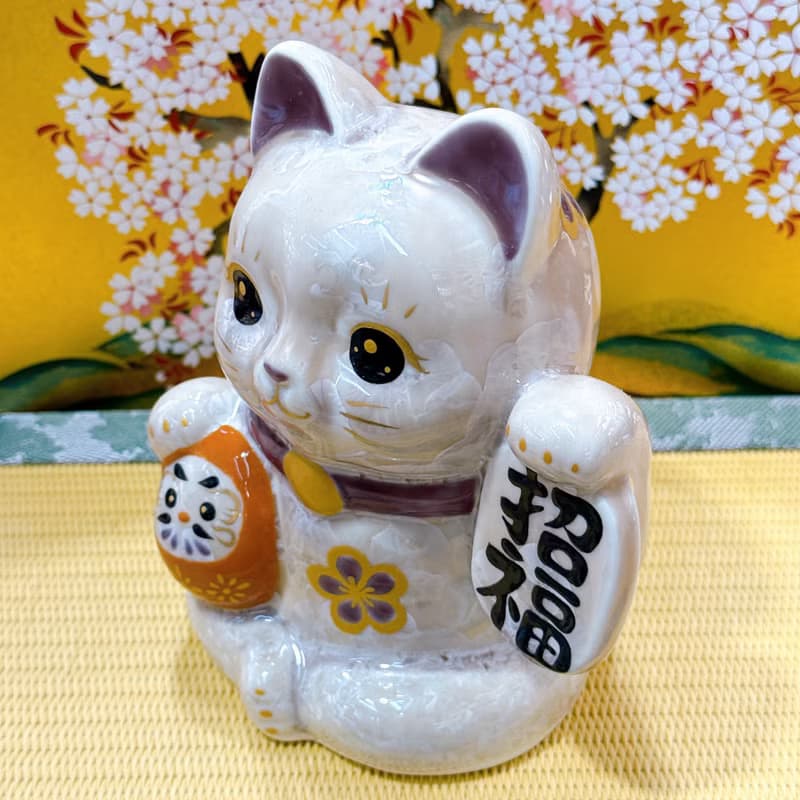 【杏色招福】日本清水燒招財貓 | 達摩 花結晶 - 杏 招福