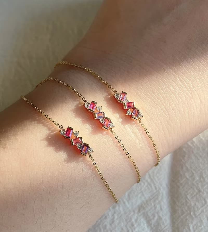 純14K│不規則藍寶鑽石手鍊│