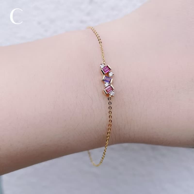 純14K│不規則藍寶鑽石手鍊│