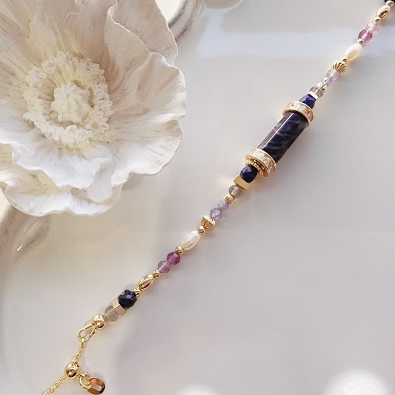 梨花 | 堅定決心藍紋石 珍珠 天然石手鍊 延長鍊 可改磁扣彈性鍊