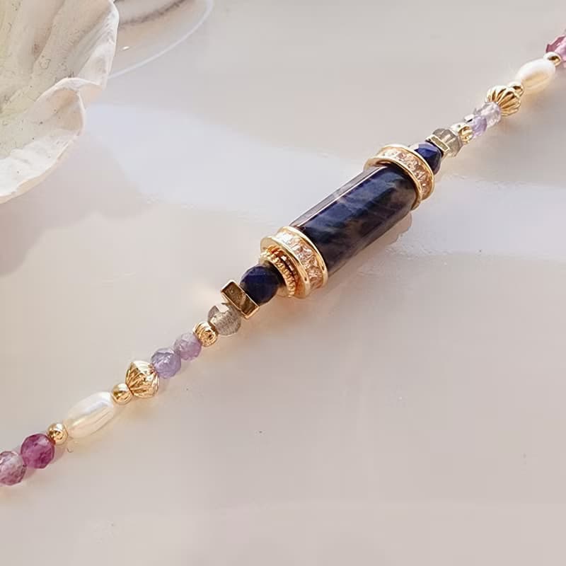 梨花 | 堅定決心藍紋石 珍珠 天然石手鍊 延長鍊 可改磁扣彈性鍊