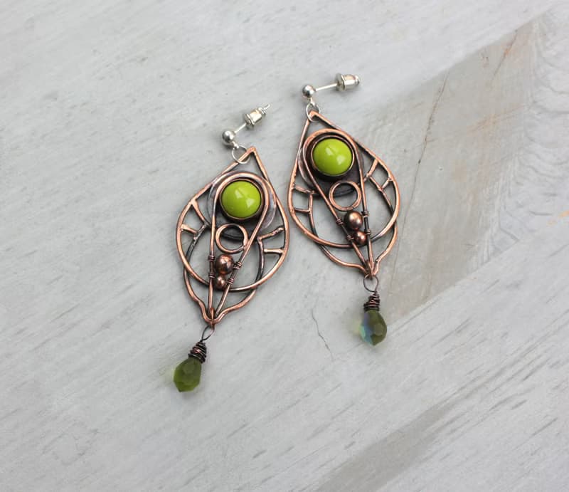 Olive Green Chandelier Earrings, Wire Wrapped Boho Jewelry, gift for her