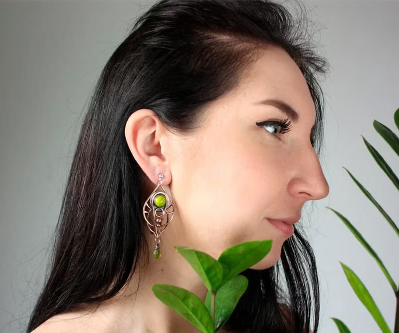 Olive Green Chandelier Earrings, Wire Wrapped Boho Jewelry, gift for her