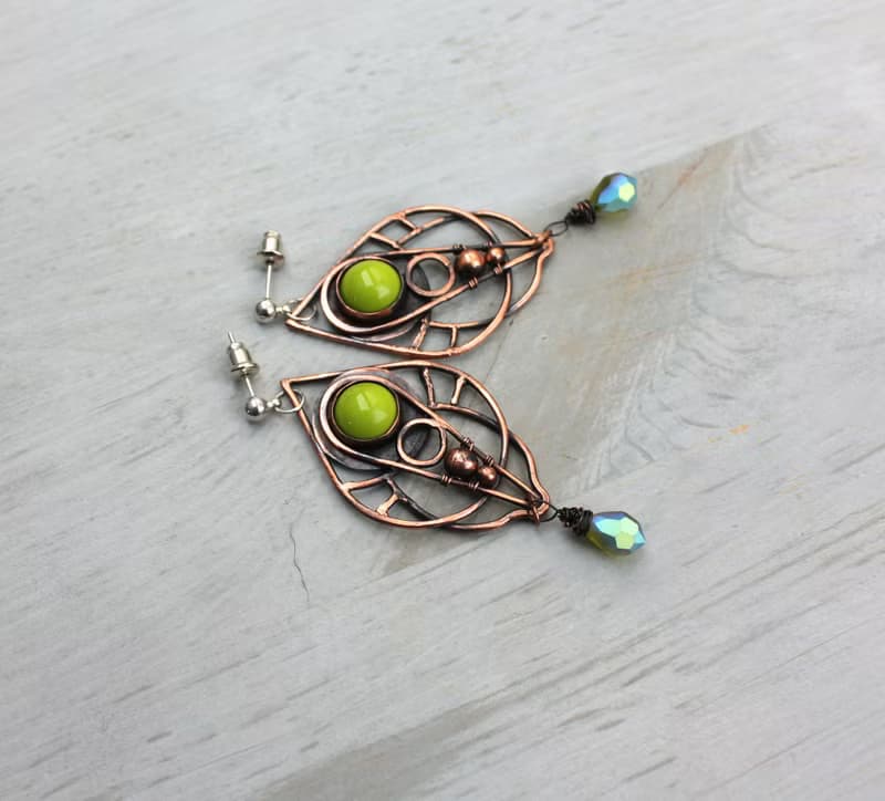 Olive Green Chandelier Earrings, Wire Wrapped Boho Jewelry, gift for her