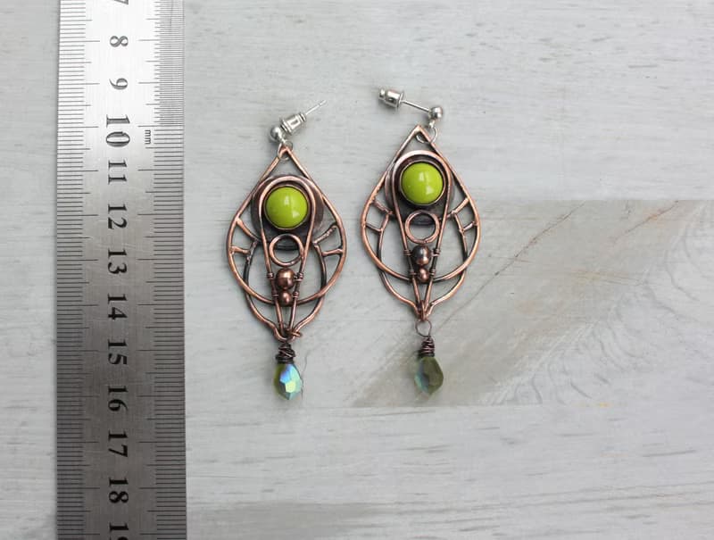 Olive Green Chandelier Earrings, Wire Wrapped Boho Jewelry, gift for her