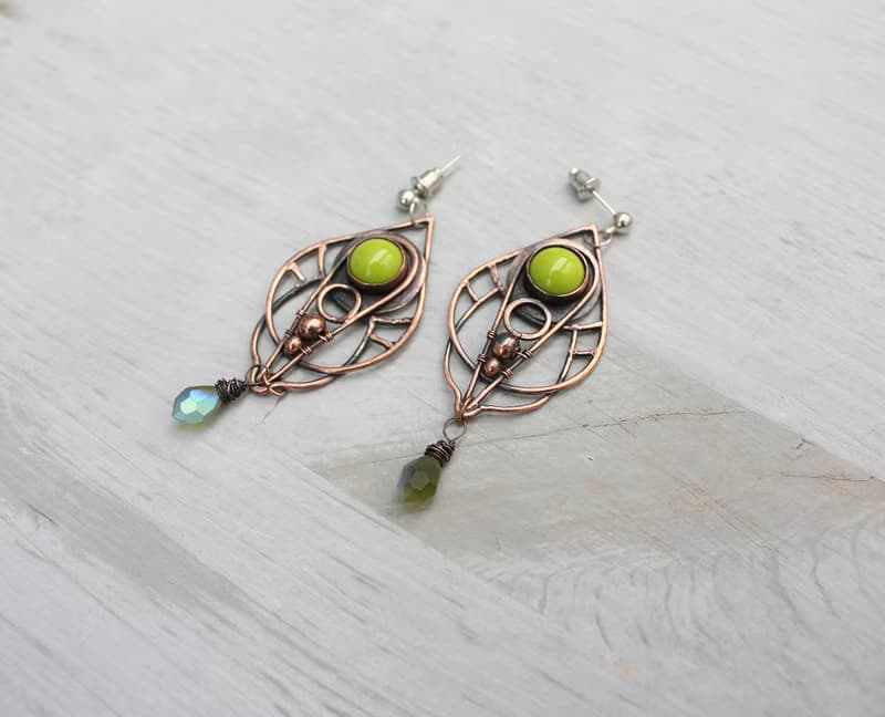 Olive Green Chandelier Earrings, Wire Wrapped Boho Jewelry, gift for her