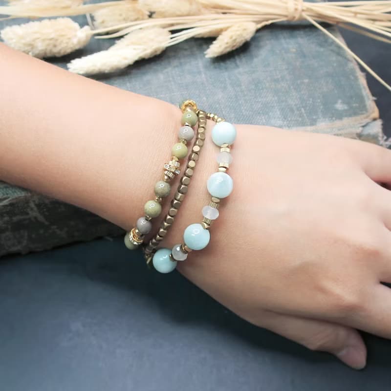 VIIART。綠豆。阿拉善鋯石黃銅手鍊 | 瑪瑙復古手鏈手串洗澡免拆