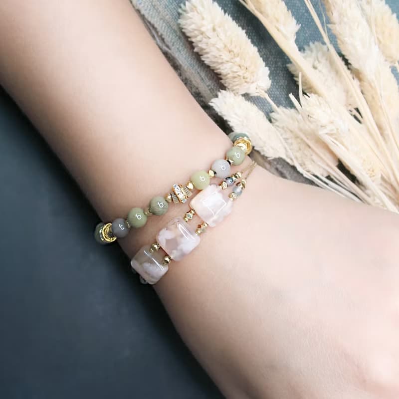 VIIART。綠豆。阿拉善鋯石黃銅手鍊 | 瑪瑙復古手鏈手串洗澡免拆