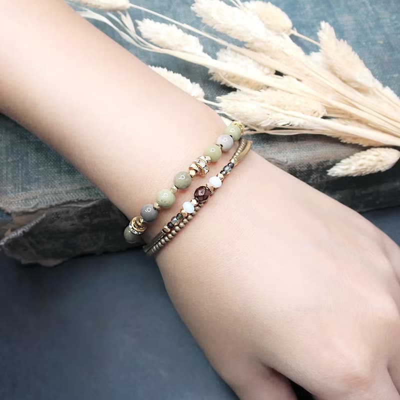 VIIART。綠豆。阿拉善鋯石黃銅手鍊 | 瑪瑙復古手鏈手串洗澡免拆