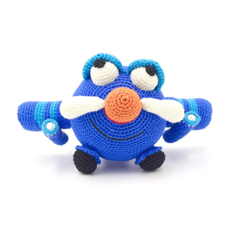 Blue airplane toy, stuffed airplane, crochet jet plane, amigurumi airplane