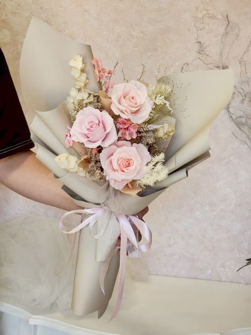 厄瓜多永生玫瑰花束(奶茶粉色系)