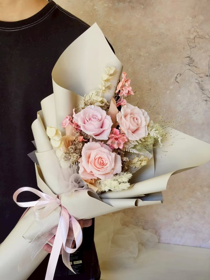 厄瓜多永生玫瑰花束(奶茶粉色系)