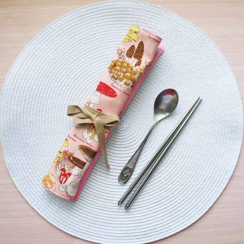 Lovely【粉紅香菇捲軸餐具袋、粉】工具袋、筆袋【內裡防水】