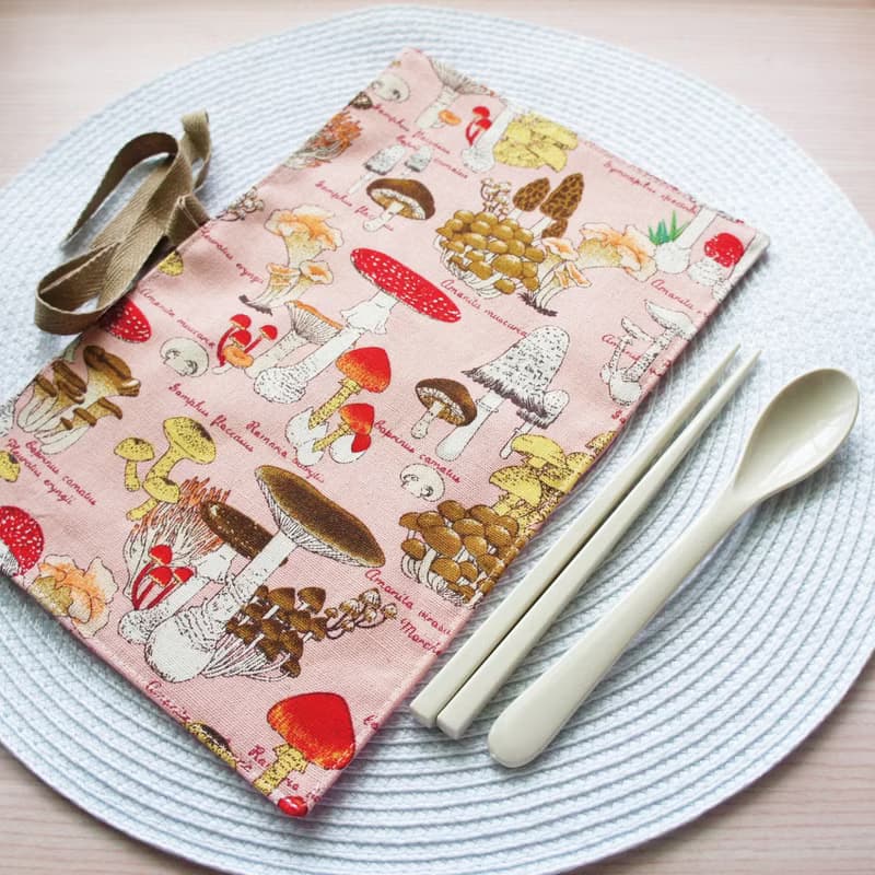 Lovely【粉紅香菇捲軸餐具袋、粉】工具袋、筆袋【內裡防水】