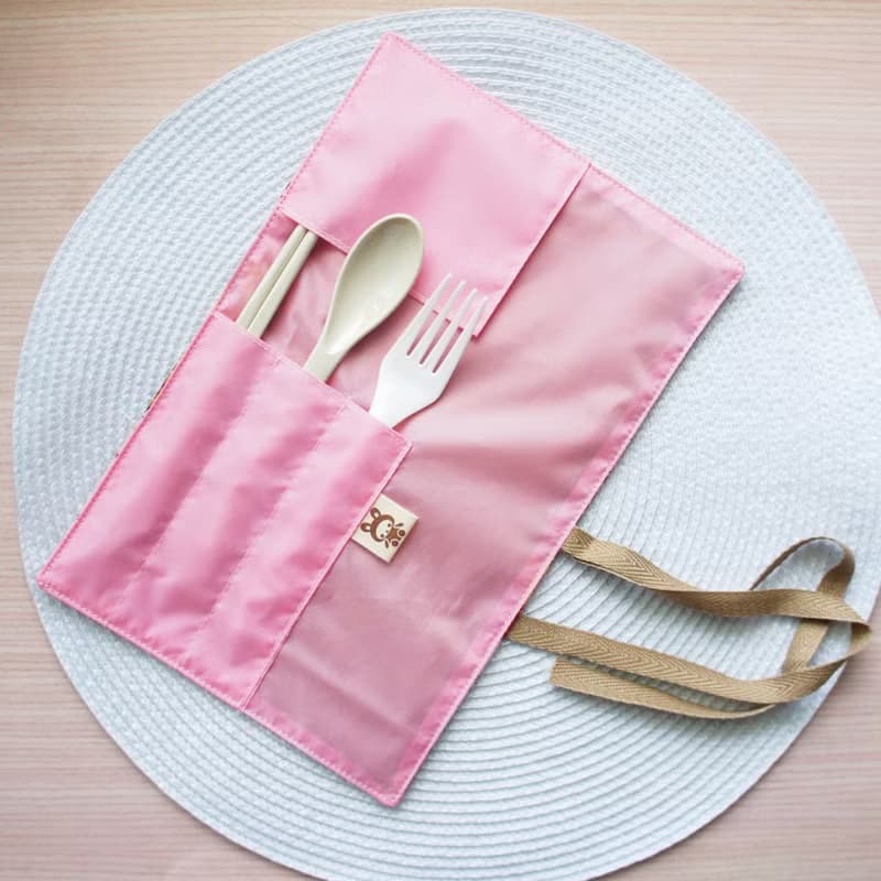 Lovely【粉紅香菇捲軸餐具袋、粉】工具袋、筆袋【內裡防水】