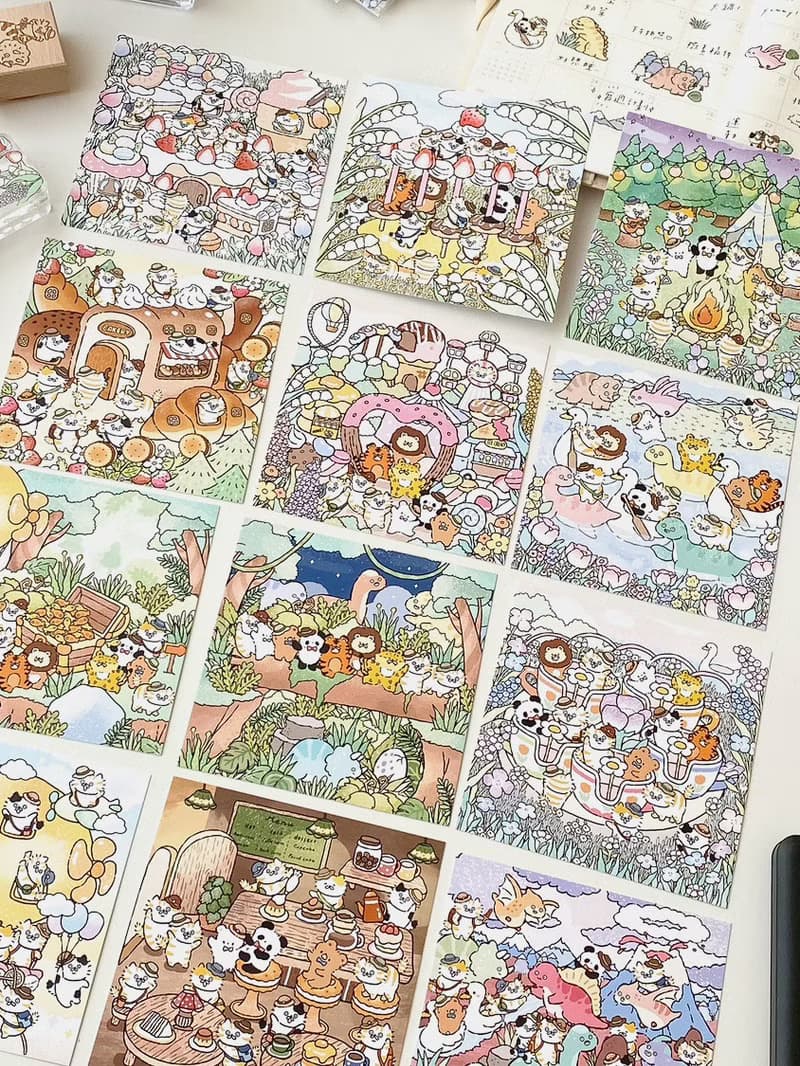 3小喵咪童話冒險旅程畫作收藏套組明信片