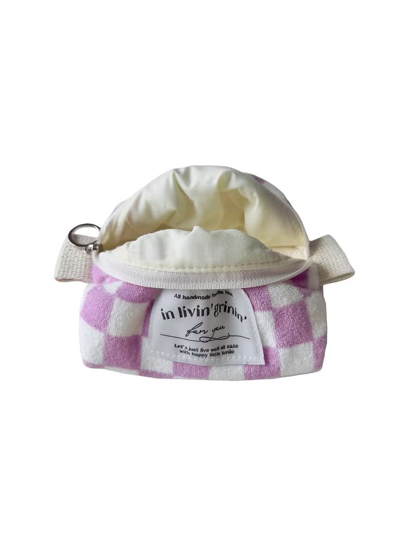 terry checker pouch S_pink lavender