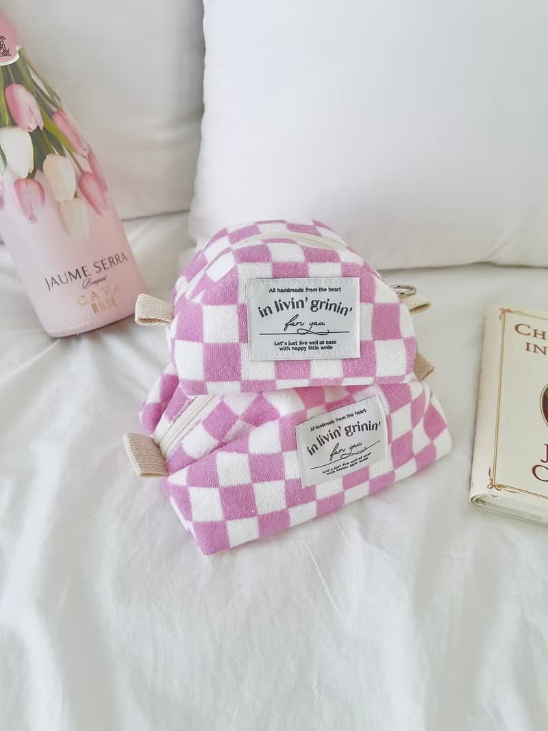 terry checker pouch S_pink lavender
