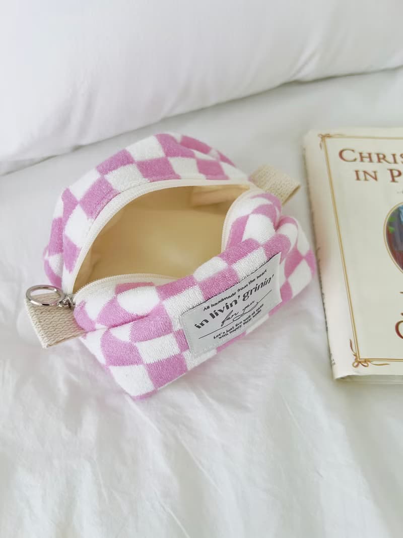 terry checker pouch S_pink lavender