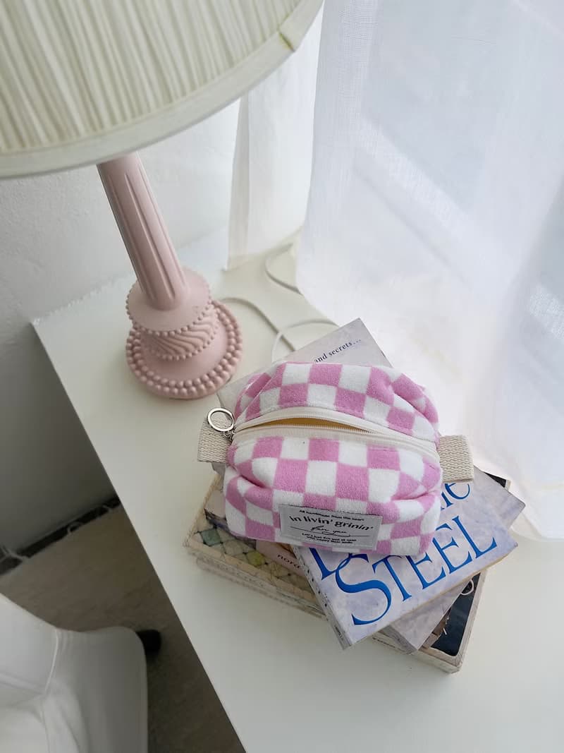 terry checker pouch S_pink lavender