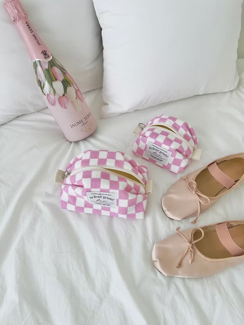terry checker pouch S_pink lavender