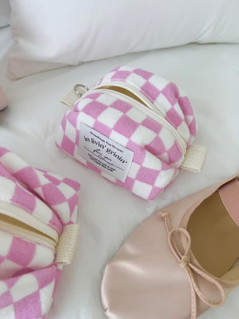 terry checker pouch S_pink lavender