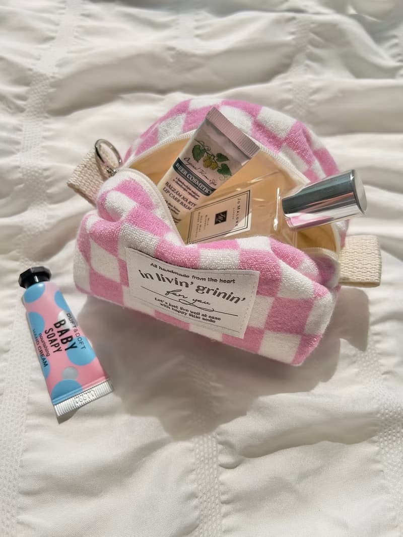 terry checker pouch S_pink lavender