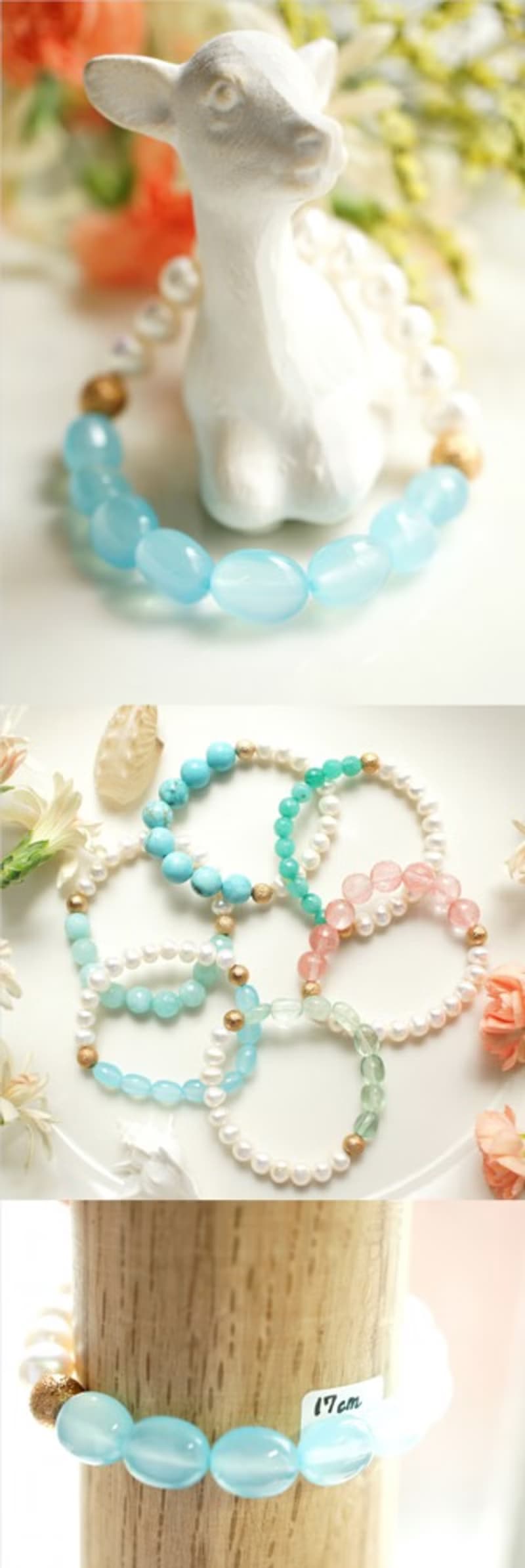 真珠とブルーカルセドニーのブレスレット　Johanna